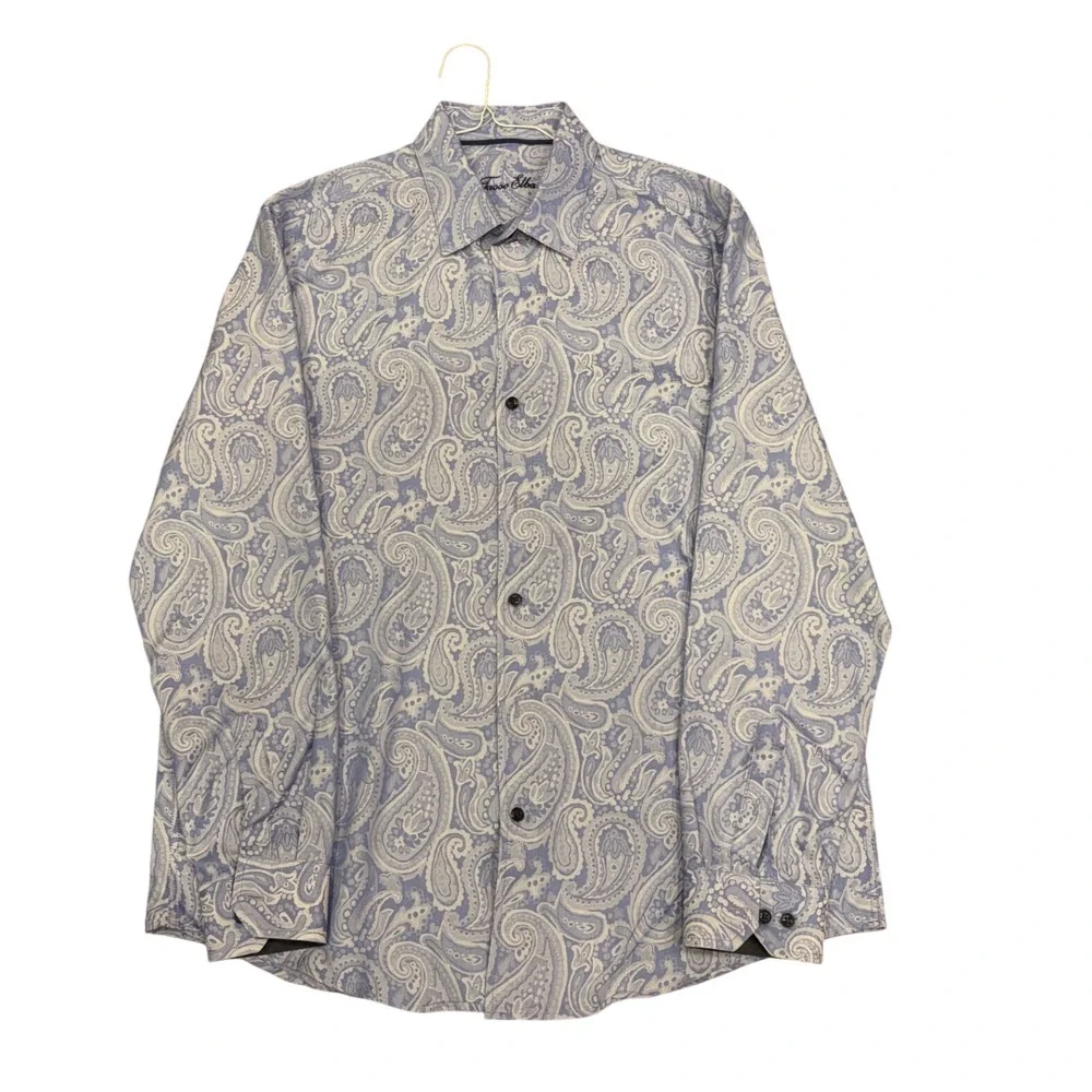 Tasso Elba Mens Blue Paisley‎ Jacquard Long Sleeve Button Down Shirt Large